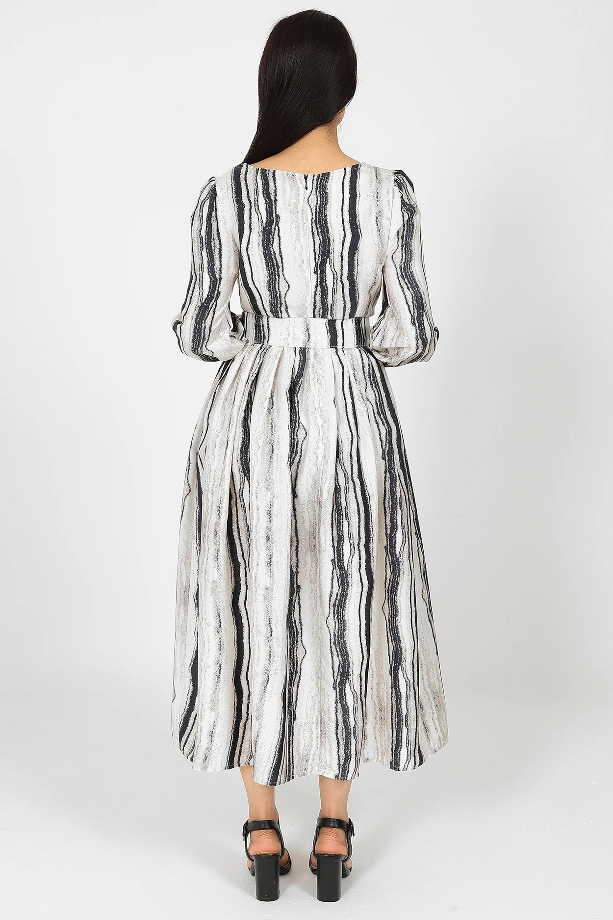 Halima Black and White Stripes Dress - Image 4