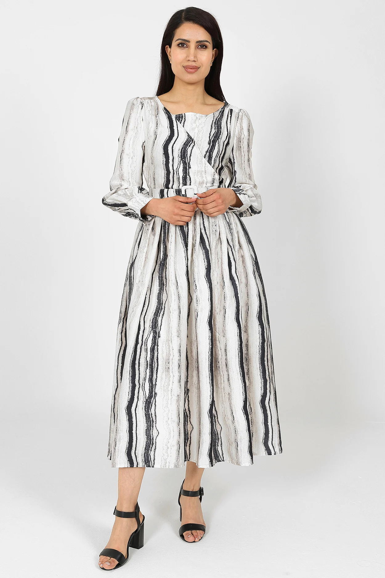 Halima Black and White Stripes Dress - Image 5